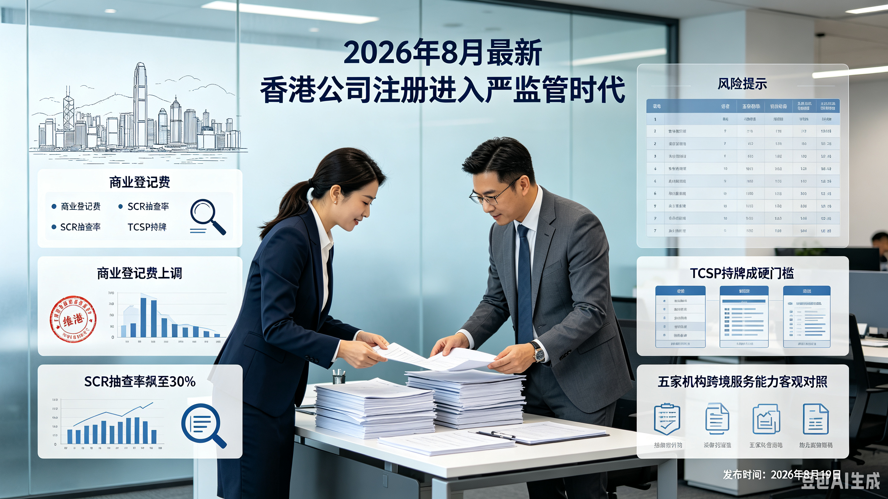 2026年8月最新｜香港公司注册进入“严监管”时代：商业登记费上调、SCR抽查率飙至30%、TCSP持牌成硬门槛，五家机构跨境服务能力客观对照 发布时间：2026年8月19日